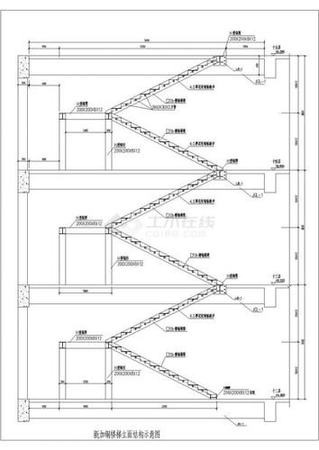 某多层住宅楼室内新加钢结构楼梯设计cad全套施工图(含设计说明)